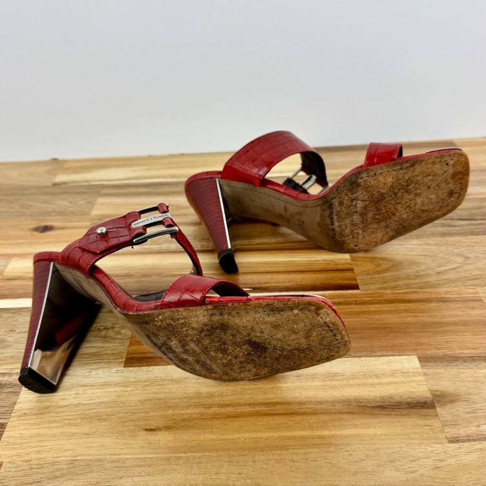 Donald J Pliner Couture Red Alligator Leather Heels Slides Mules 6.5M - Picture 7 of 8